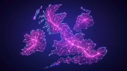 UK Network Glowing Polygonal Map.
