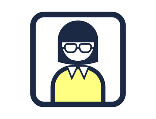 メガネをかけた人の四角いシンプルなカラーイラストアイコン