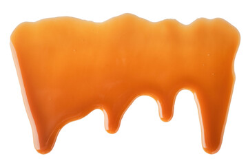 Dripping Melted caramel sauce abstract drops on transparent background