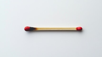 Single burnt matchstick on white background