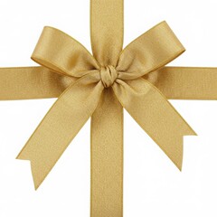 Fototapeta premium Close up of a shiny gold ribbon tied in a bow on a white background for gift wrapping or decoration