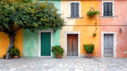 Exploring architectural beauty colorful facades and doors in italian village photography