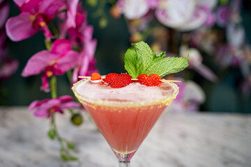 View of a strawberry cocktails.