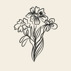 Elegant Black Line Art Floral Bouquet Illustration