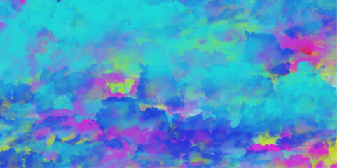 Fototapeta premium Abstract watercolor background. Bright and Colorful Abstract Background Blending Rainbow Shades. Abstract digital art contains cloudy sky concept fringe, stains, blobs. Colorful abstract ink texture.
