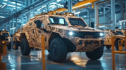 Armored Vehicle Assembly Line Military Manufacturing.