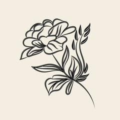 Obraz premium Elegant Black Line Art Floral Design Botanical Illustration