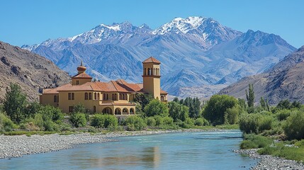 Obraz premium Majestic Mountain Retreat: A Serene Oasis in the Andes