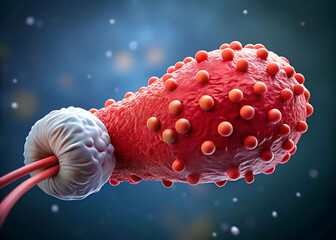 Biohybrid Microswimmer: E. coli Cell on Janus Bead in Bloodstream (3D Render)