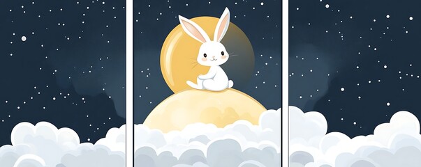Mid autumn festival, Moon cake for Mid Autumn festival, Moon festival banner, full moon, cute jumping bunnies, lantern,.Happy Mid Autumn Festival, Fifteen&nbsp;of&nbsp;August
