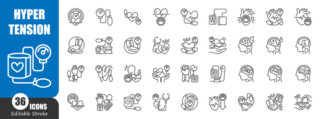 Hypertension . Medical outline icon . Editable stroke . Vector .