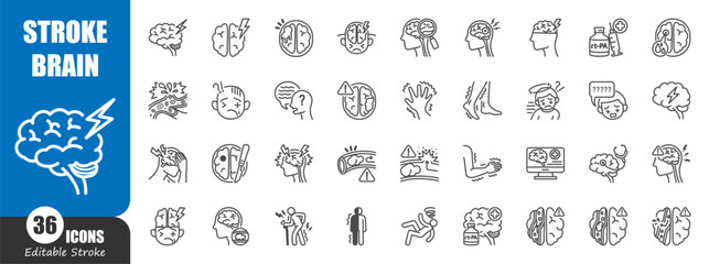 Stroke . Cerebrovascular accident . Medical outline icon . Editable stroke . Vector .