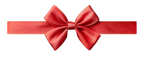 Red silk ribbon with an elegant bow in the center, decorated isolate on transparent background, PNG