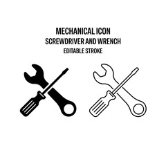 Screwdriver and Wrench Mechanical Icon Black with White Background Flat Design Vector Illustration  