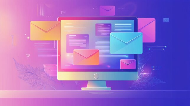 Colorful computer monitor displaying multiple emails