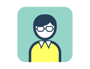 メガネをかけた人の四角いシンプルなカラフルカラーイラストアイコン