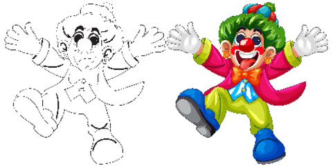 Colorful Clown Vector Illustration with Outline Version