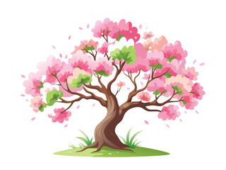 Fototapeta premium Pink Blossom Tree Illustration – Spring Cherry Art on White Background