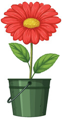 Vibrant Red Flower in Green Bucket Illustration