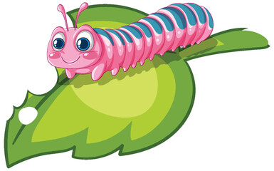 Colorful Caterpillar on Leaf Vector Illustration