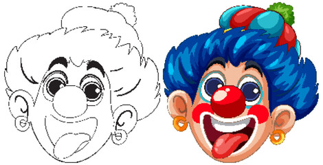 Colorful Clown Vector Illustration with Outline Version