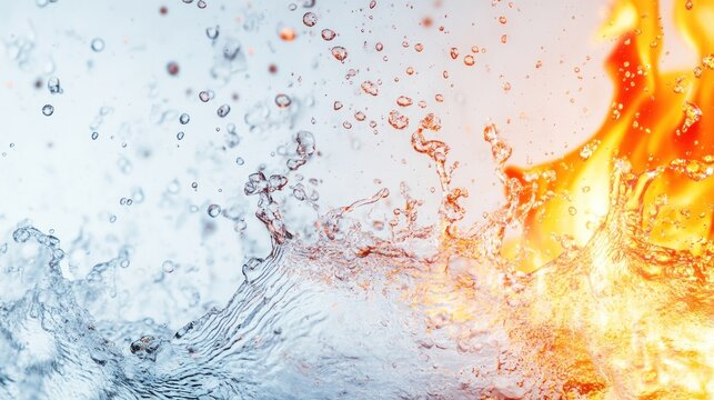 Water and fire clashing.  A dramatic visual of water splashes and flames