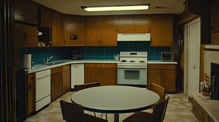 A vintage 1970s style kitchen interior.