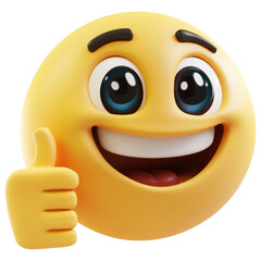 Happy Face Emoji Giving Thumbs Up Isolated on White Background