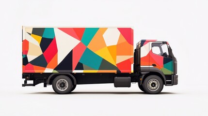 Colorful delivery truck with geometric design