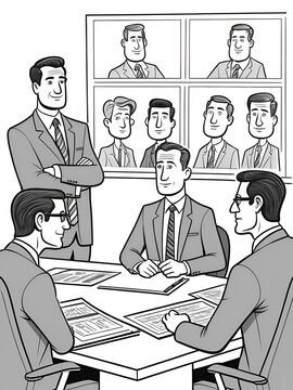 Business cartoon about team members who look and think exactly like their boss.