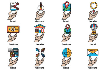 Obraz premium Set of illustrations of hands and things in line art style