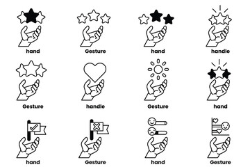 Set of illustrations of hands and things in line art style