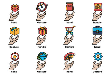 Obraz premium Set of illustrations of hands and things in line art style