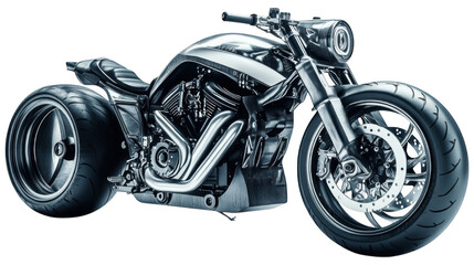 Obraz premium Black Custom Motorcycle Isolated on White Background