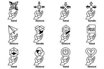 Set of illustrations of hands and things in line art style
