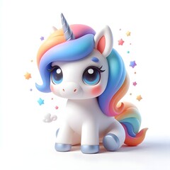 3d cute animation of a unicorn on white background