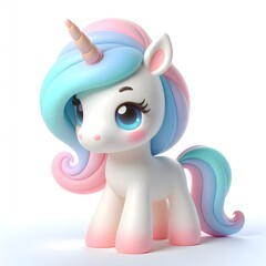 3d cute animation of a unicorn on white background