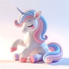 3d cute animation of a unicorn on white background