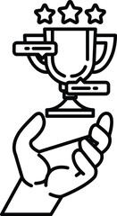 A hand holding a trophy with three stars on top