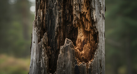 Decaying Tree Trunk Showing Wood Grain And Texture In Forest Environment