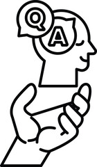 hand holding a head with the letters Q and A on it