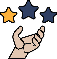 A hand holding three stars in the air
