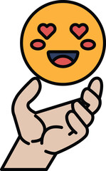 A cartoon hand holding a heart with a smiley face
