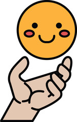 A cartoon drawing of a smiling face holding a ball