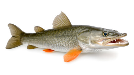 Fototapeta premium Gray Green Lake Trout with Orange Fins on White Background