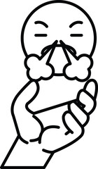 cartoon of a hand holding a face with a mouth open and blowing out smoke