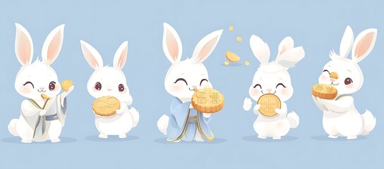 Mid autumn festival, Moon cake for Mid Autumn festival, Moon festival banner, full moon, cute jumping bunnies, lantern,.Happy Mid Autumn Festival, Fifteen of August