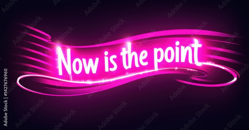 Poster bright pink neon sign displays text. swirls, lines create dynamic visual effect against dark backgro