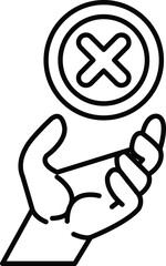 hand holding an X with a circle around it