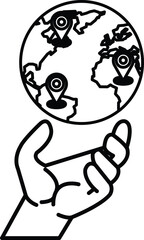 hand holding a globe with four dots on it